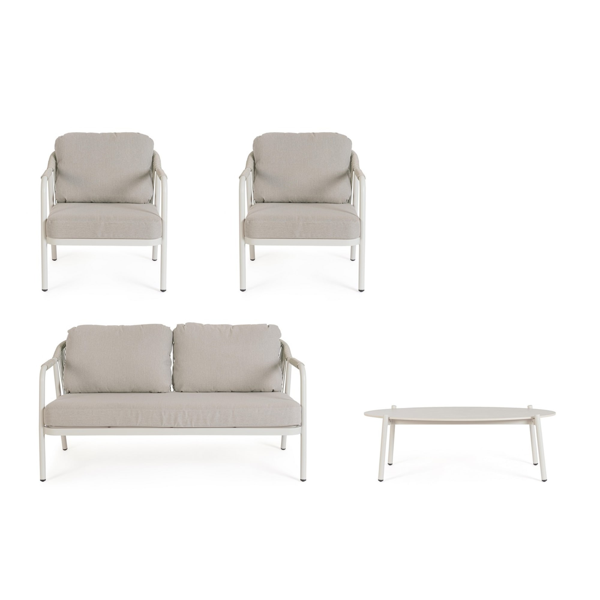 Set salotto VEJER in alluminio beige e tessuto tortora