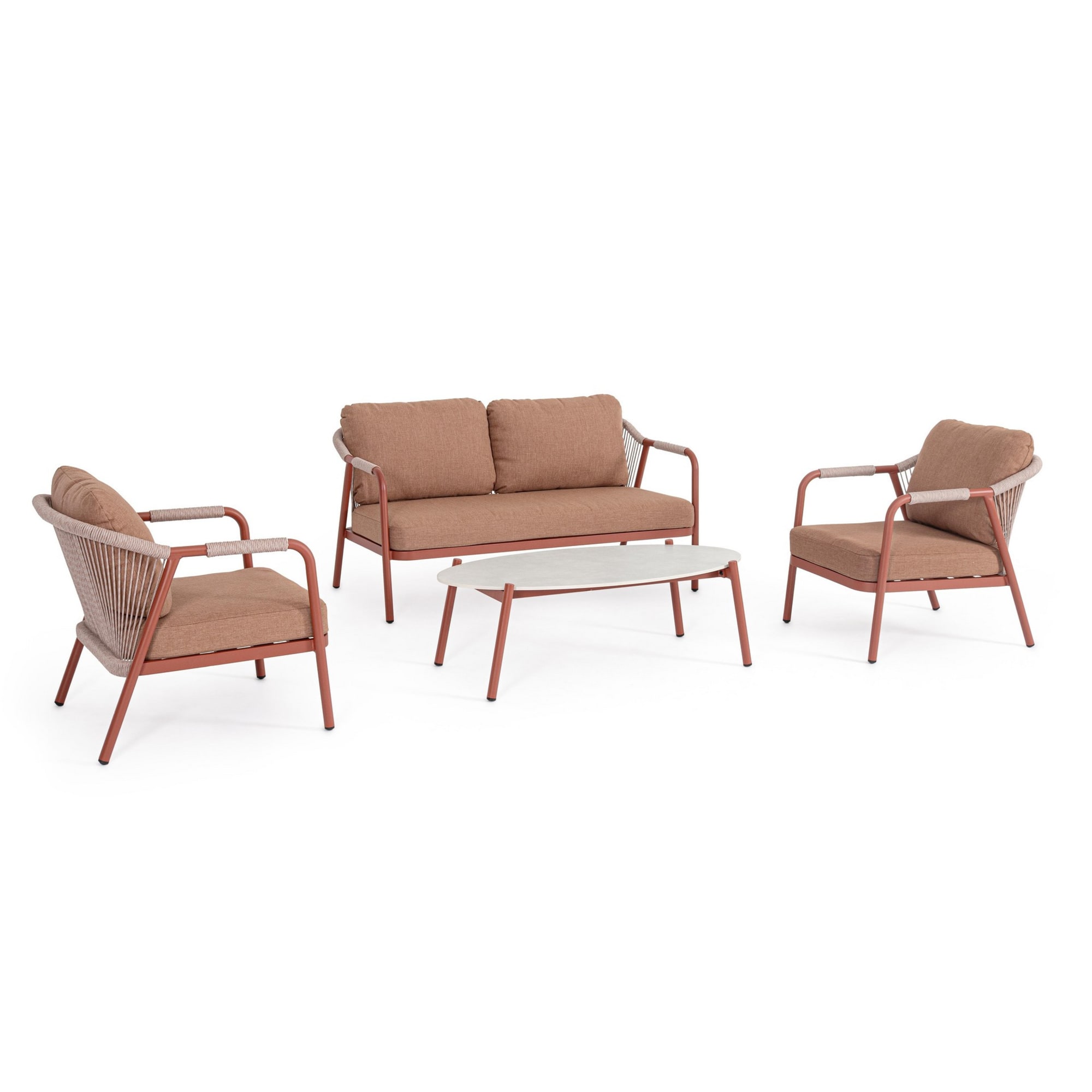 Set salotto VEJER in alluminio rosso rame e tessuto beige