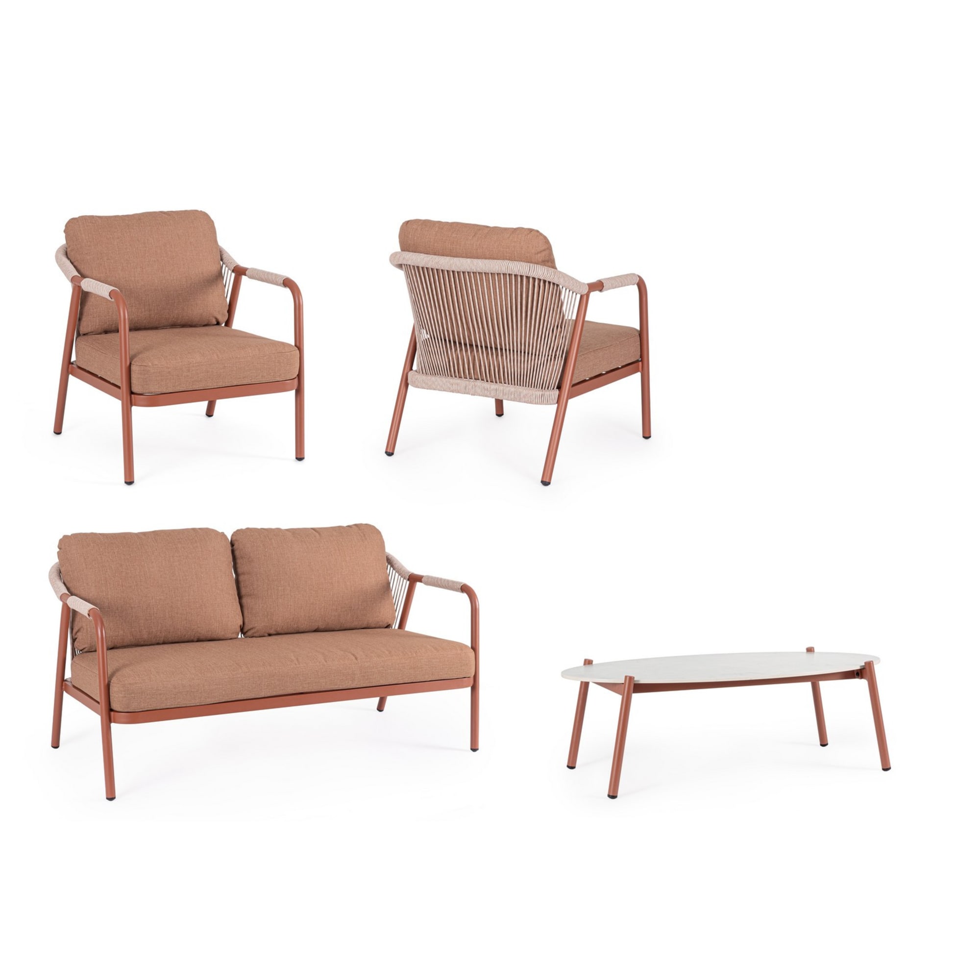 Set salotto VEJER in alluminio rosso rame e tessuto beige