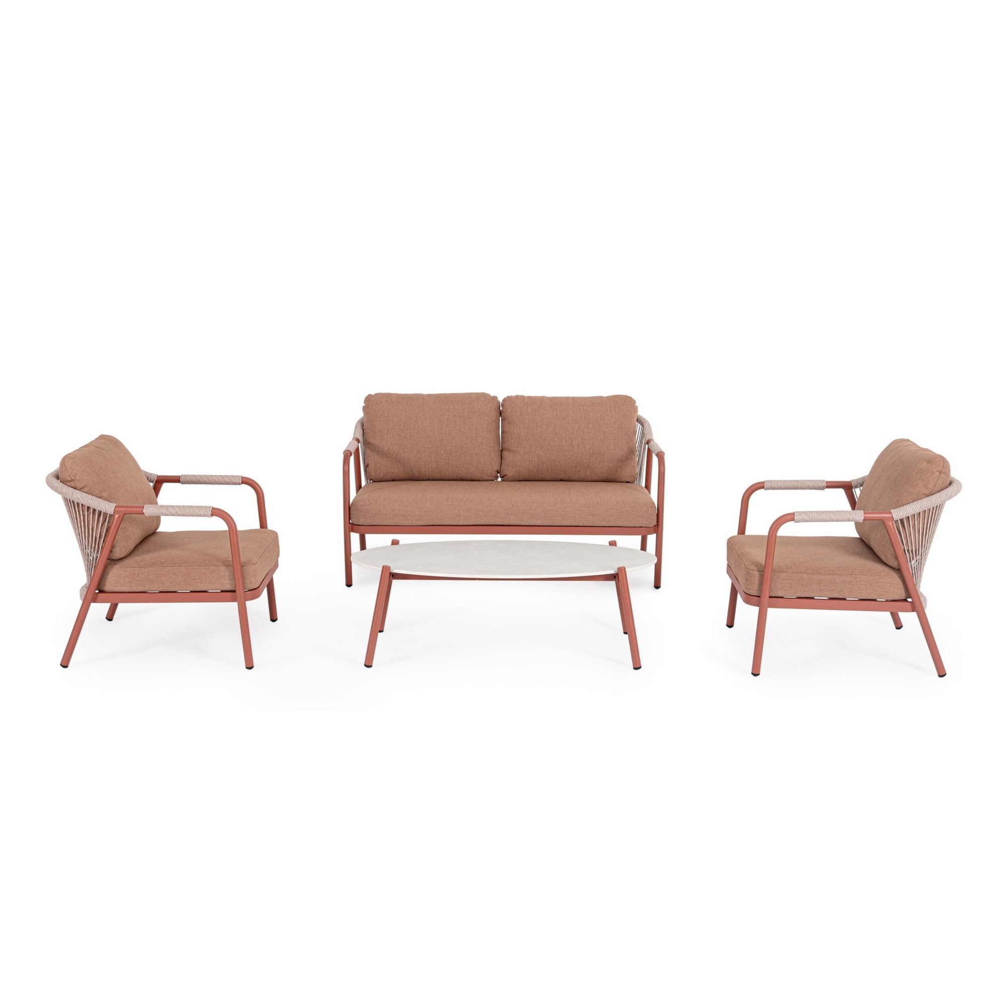 Set salotto VEJER in alluminio rosso rame e tessuto beige