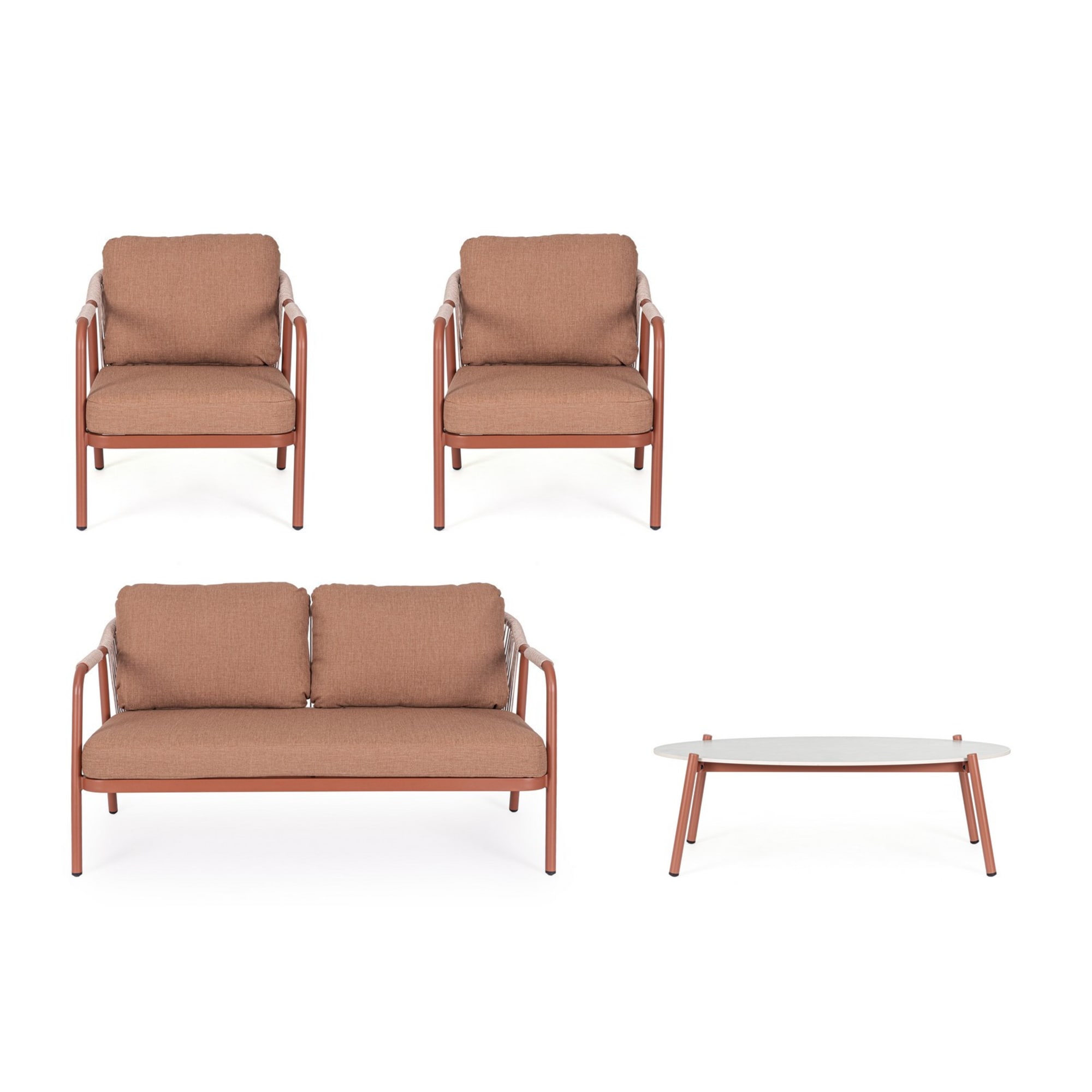 Set salotto VEJER in alluminio rosso rame e tessuto beige