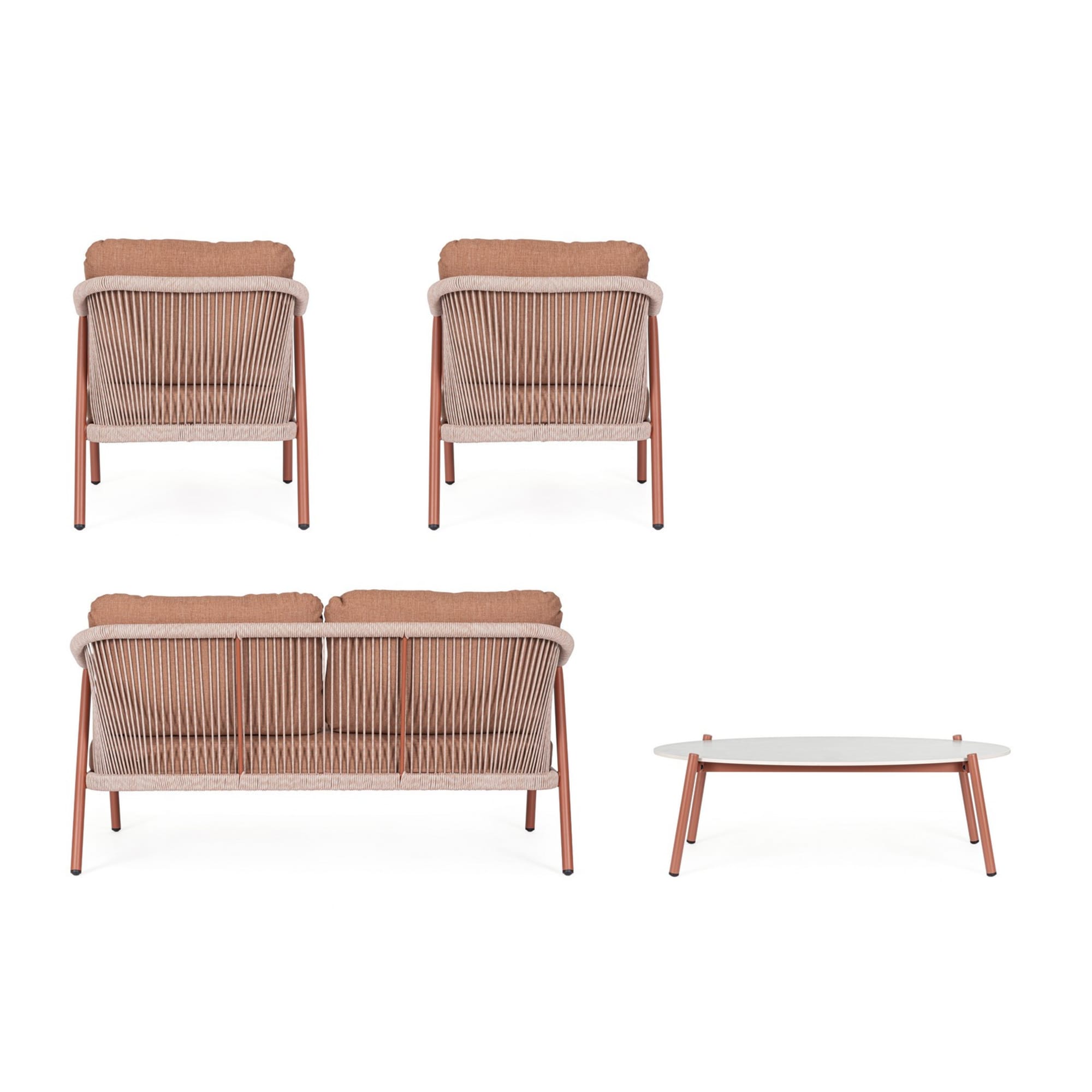 Set salotto VEJER in alluminio rosso rame e tessuto beige