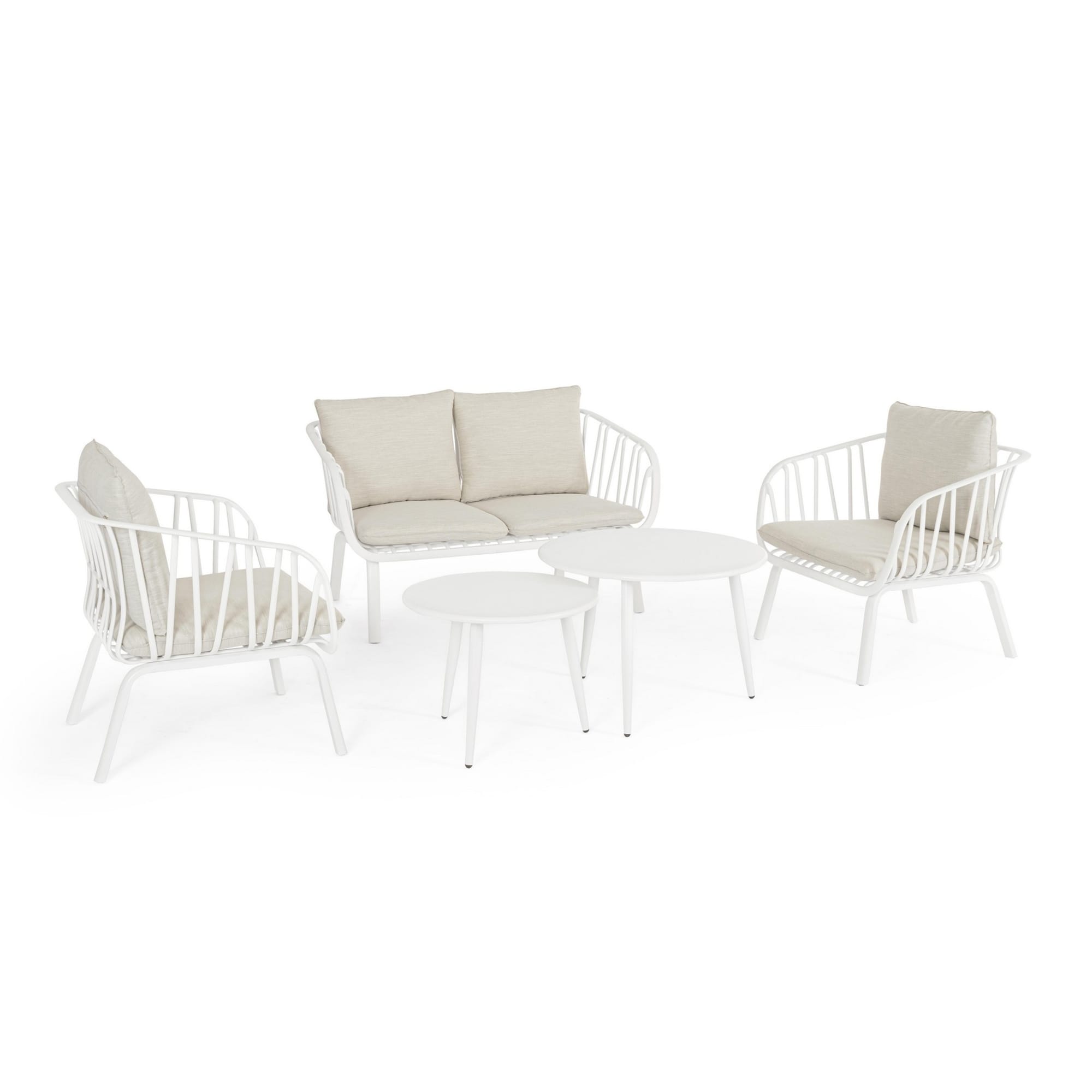 Set salotto PORTALS acciaio bianco e tessuto beige