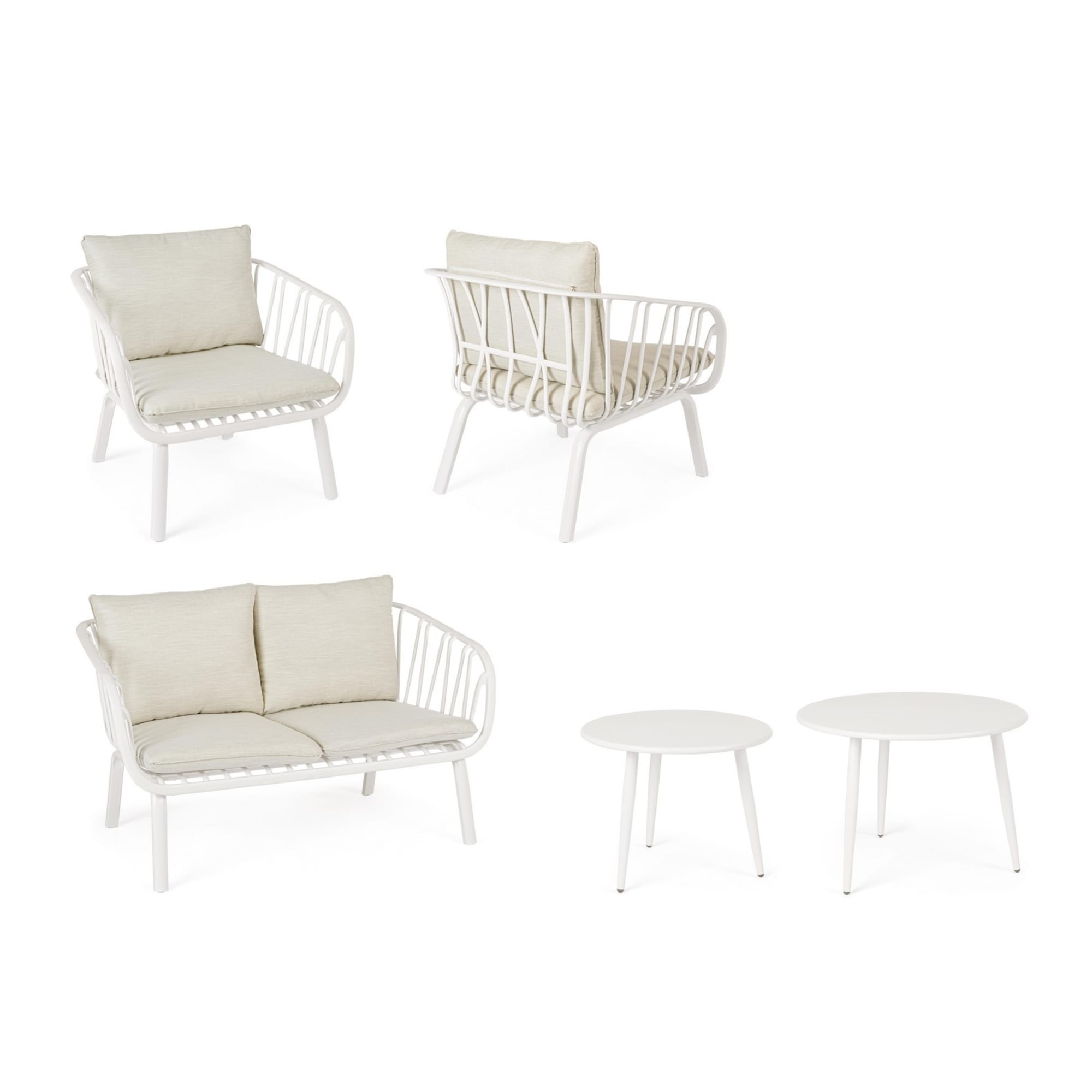 Set salotto PORTALS acciaio bianco e tessuto beige