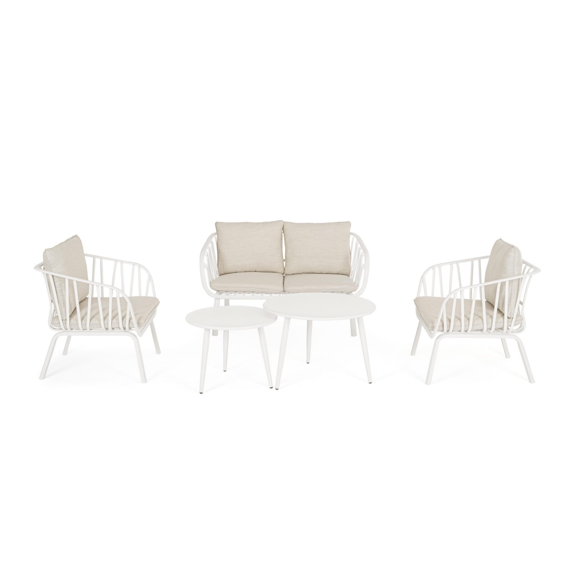 Set salotto PORTALS acciaio bianco e tessuto beige