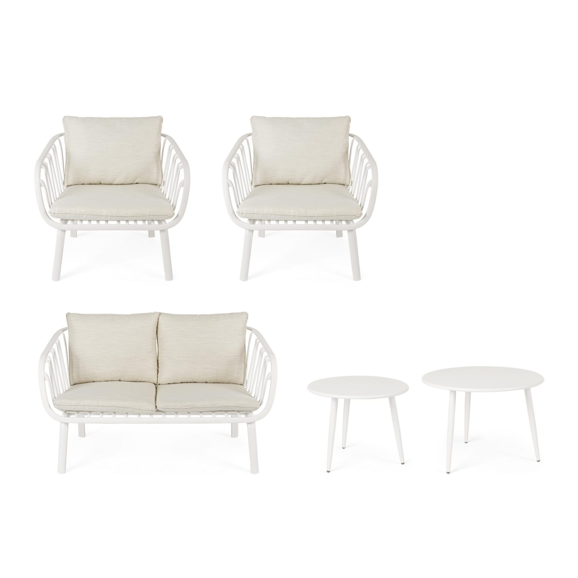 Set salotto PORTALS acciaio bianco e tessuto beige