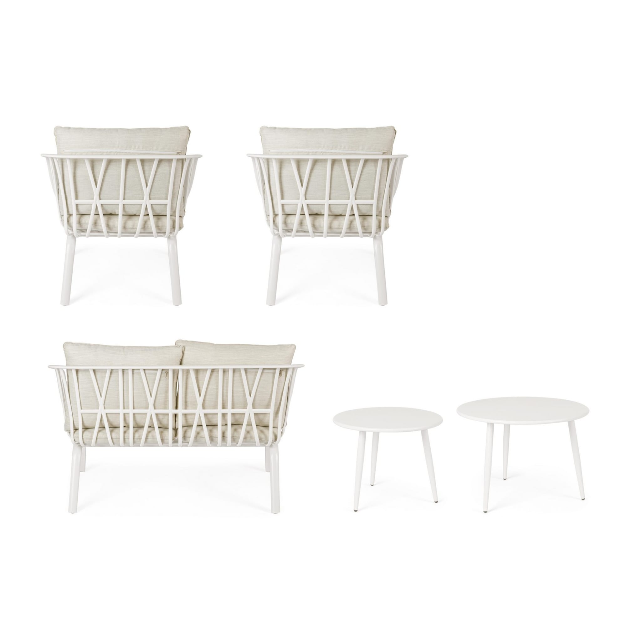 Set salotto PORTALS acciaio bianco e tessuto beige