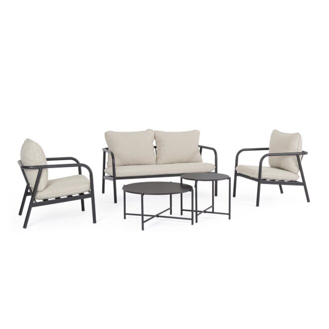 Set salotto CAIMARI in acciaio antracite e tessuto beige