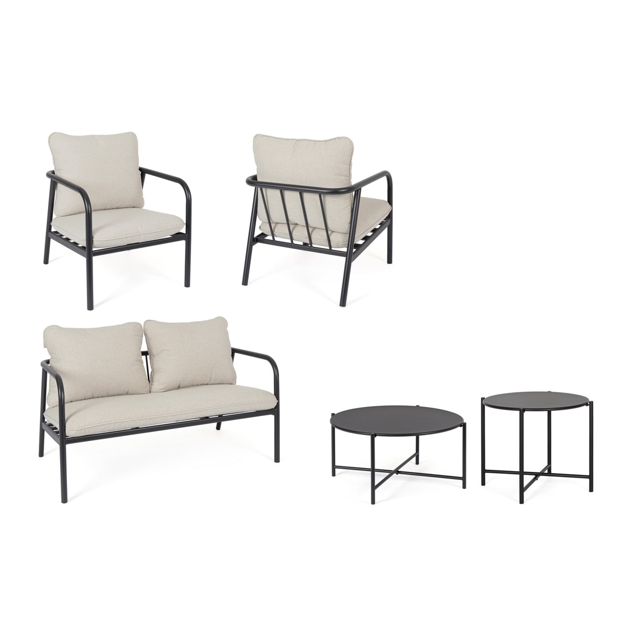 Set salotto CAIMARI in acciaio antracite e tessuto beige