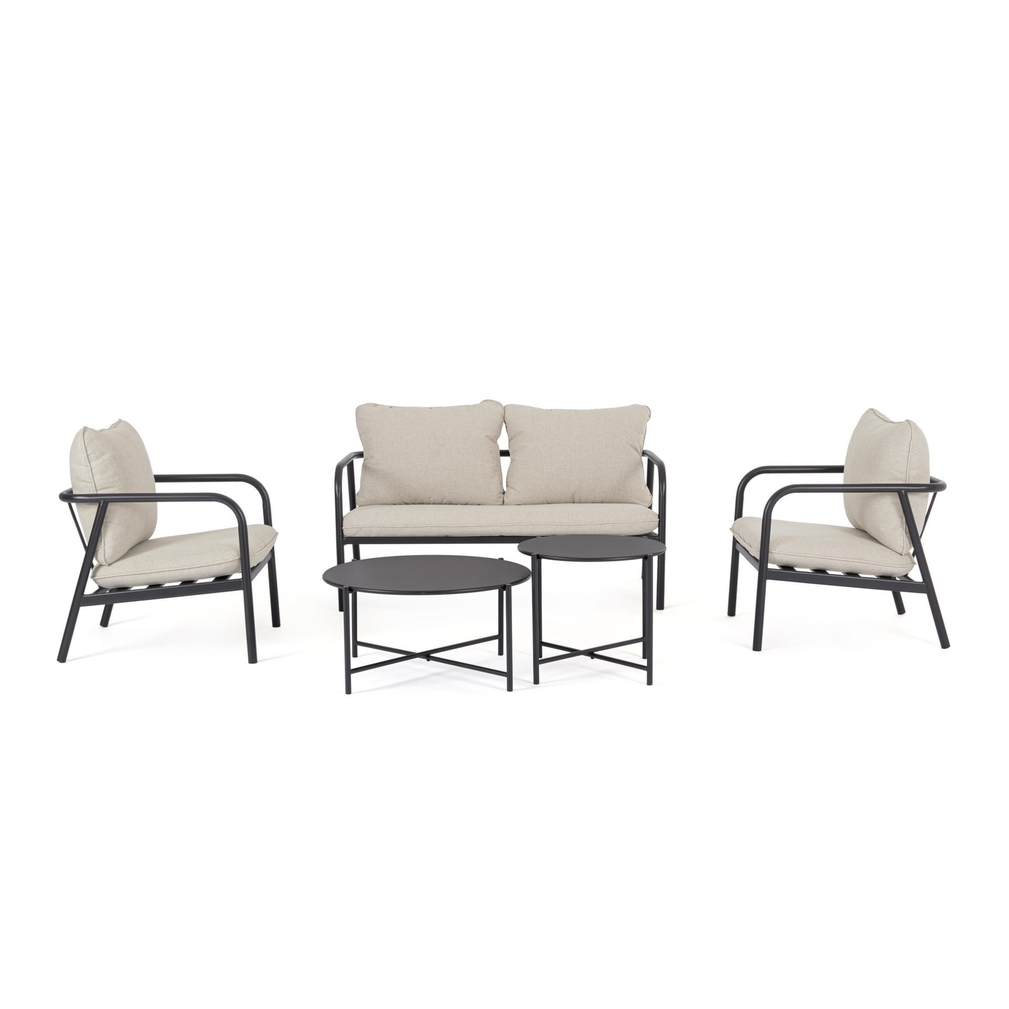 Set salotto CAIMARI in acciaio antracite e tessuto beige