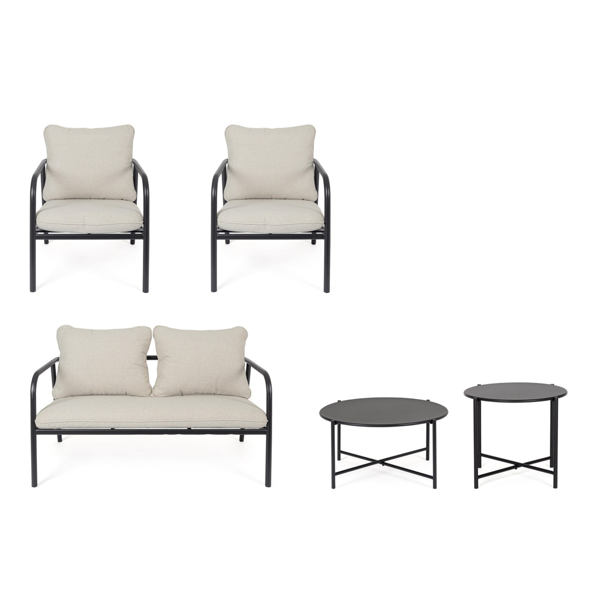 Set salotto CAIMARI in acciaio antracite e tessuto beige
