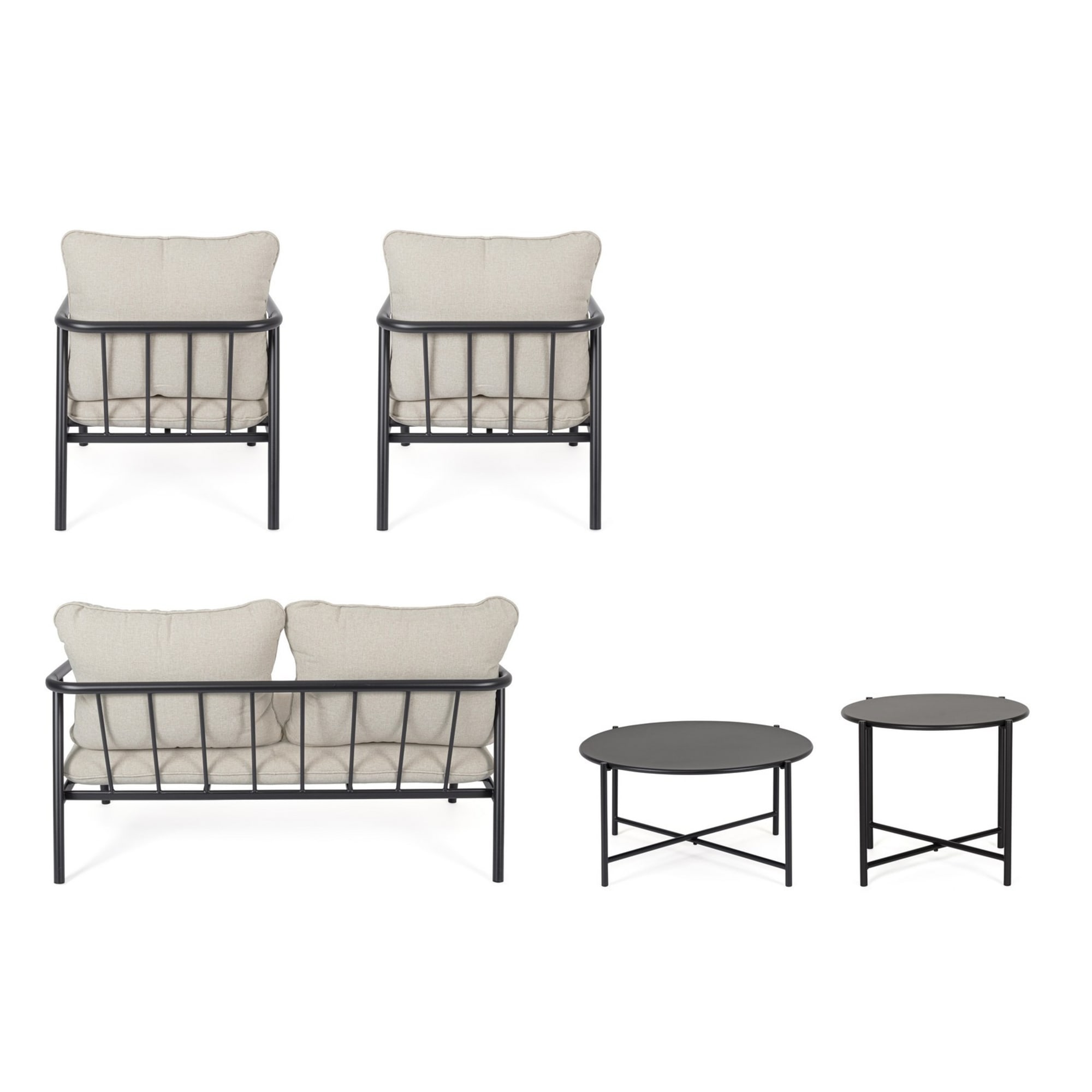 Set salotto CAIMARI in acciaio antracite e tessuto beige