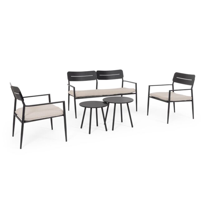 Set salotto MOSCARI in acciaio antracite e tessuto beige