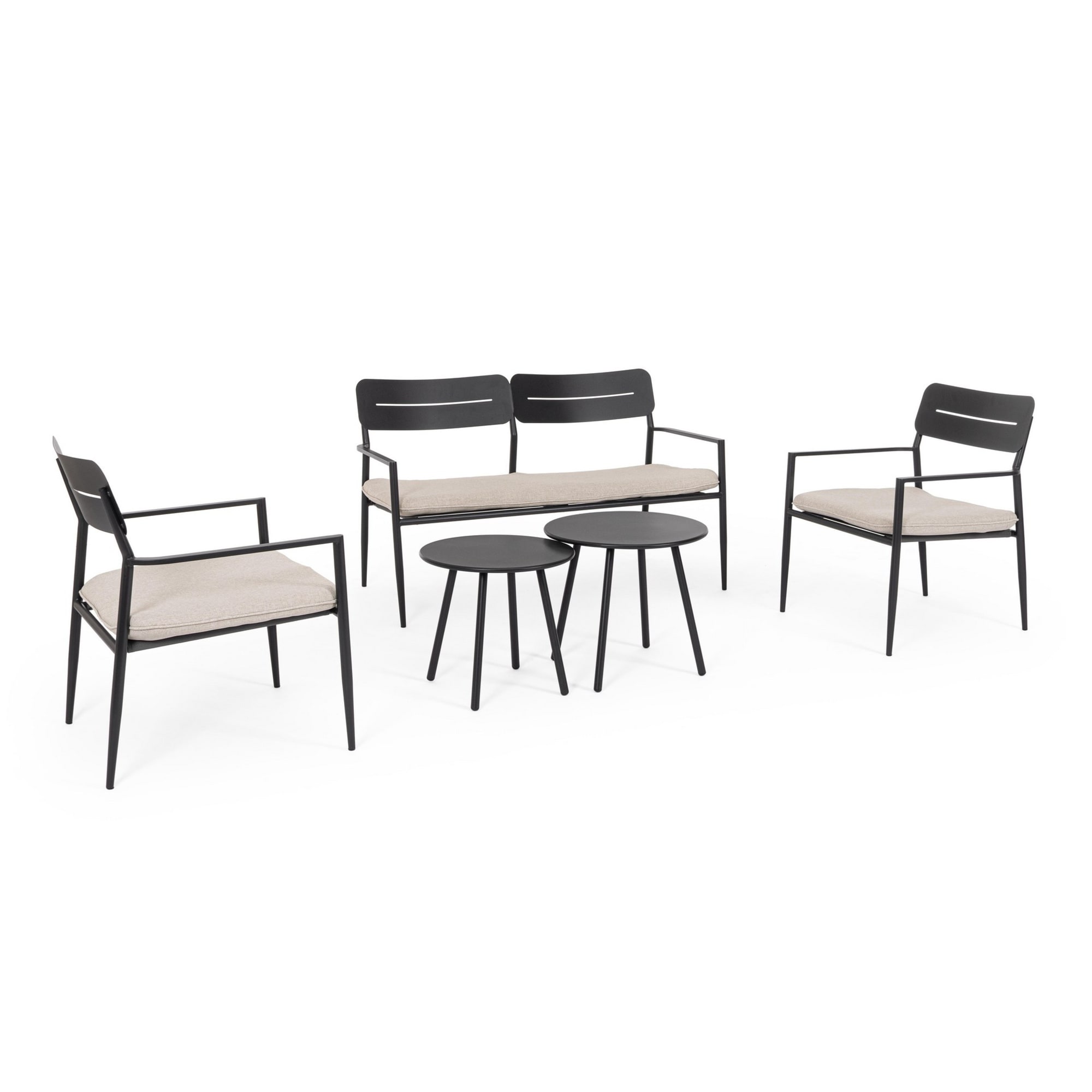 Set salotto MOSCARI in acciaio antracite e tessuto beige