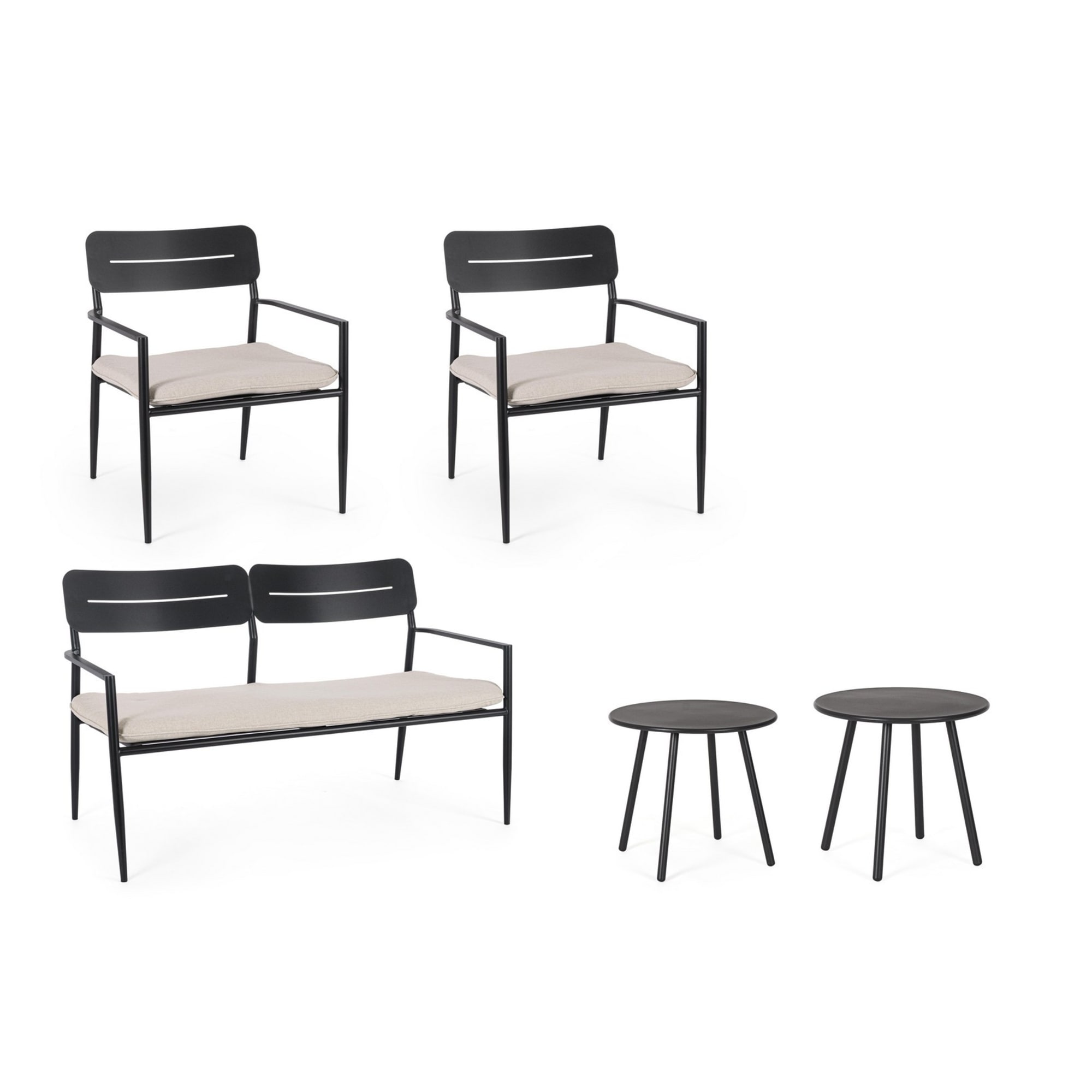 Set salotto MOSCARI in acciaio antracite e tessuto beige