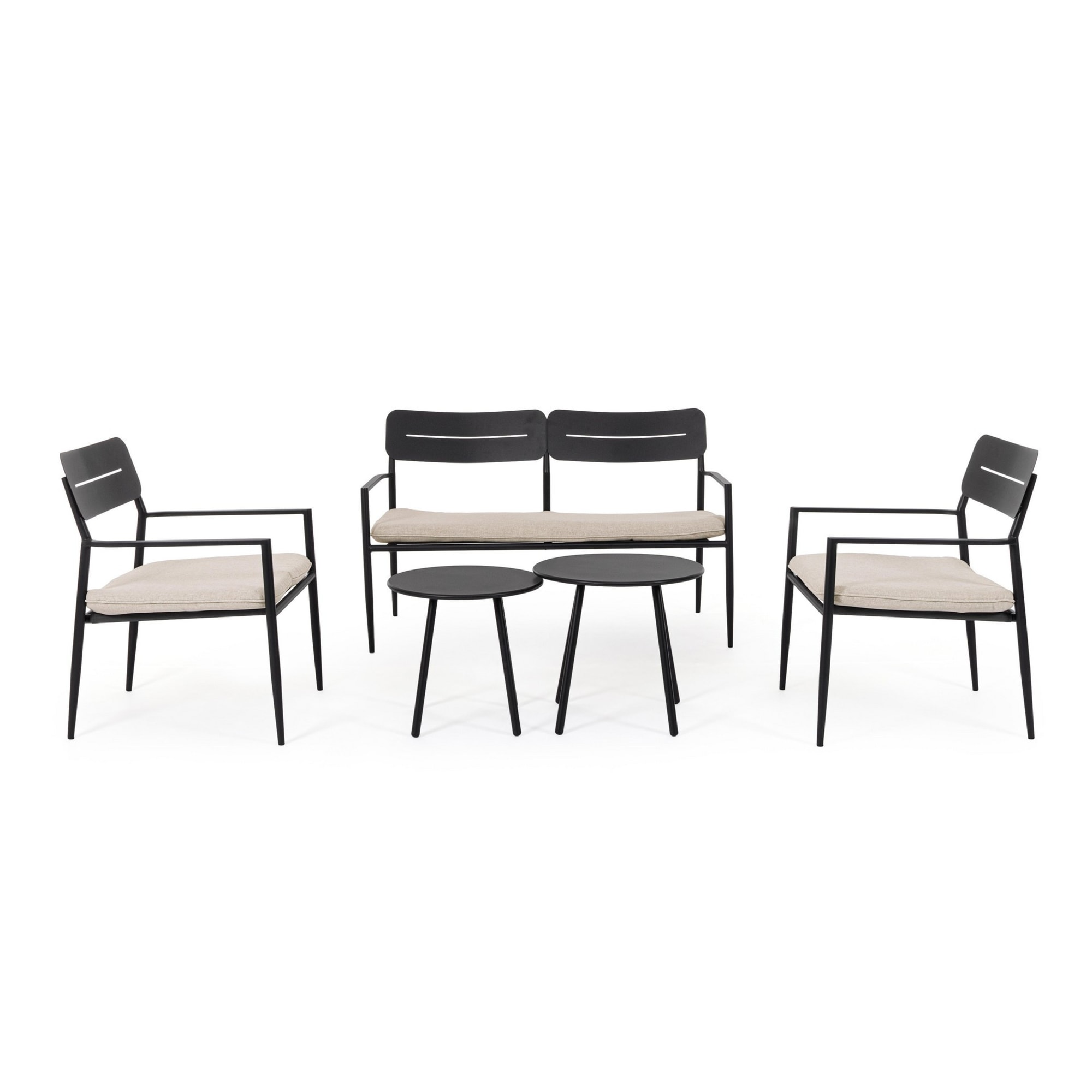 Set salotto MOSCARI in acciaio antracite e tessuto beige