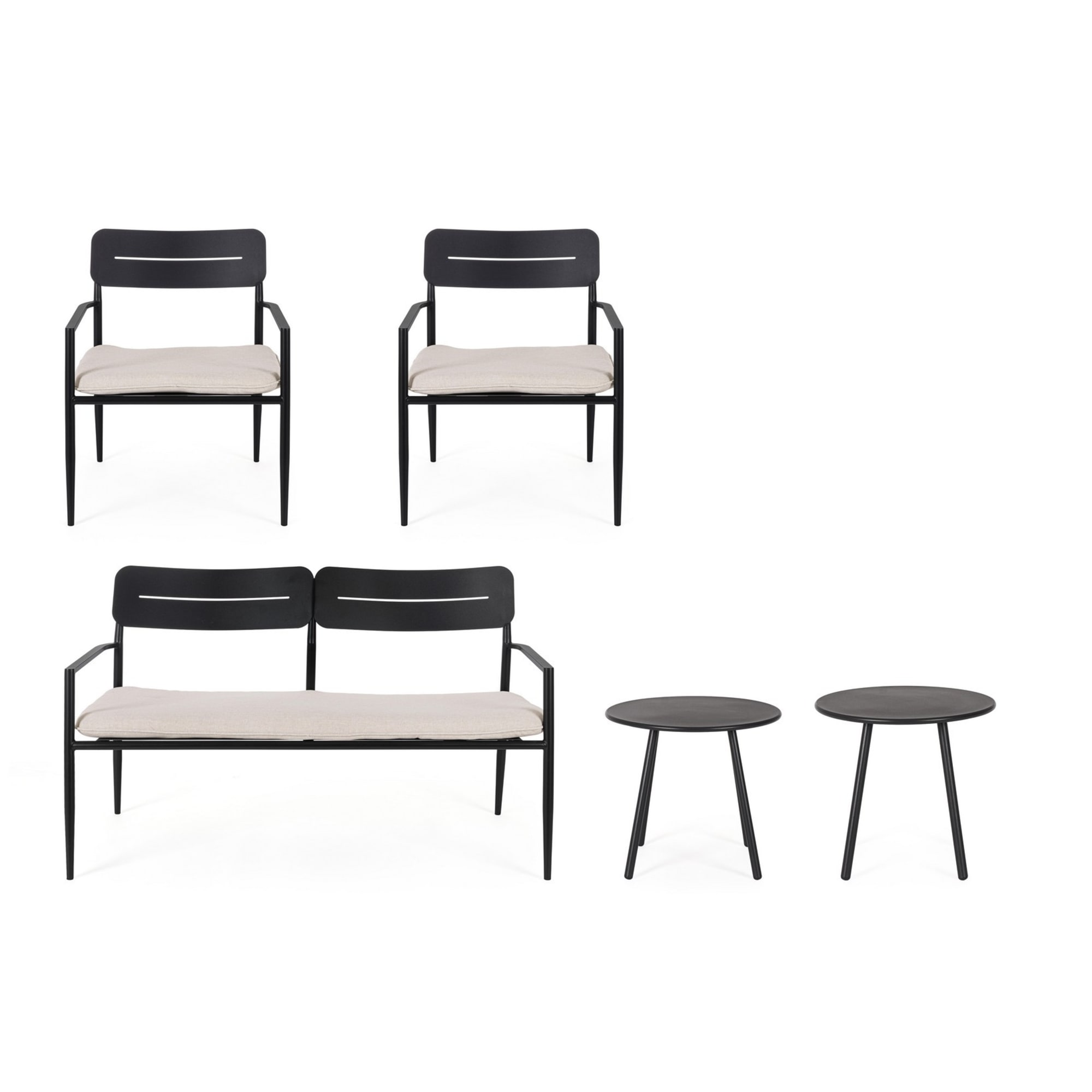 Set salotto MOSCARI in acciaio antracite e tessuto beige