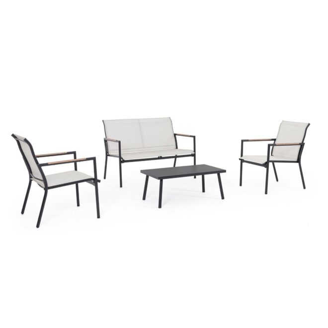 Set salotto CALONGE in acciaio antracite e textilene bianco