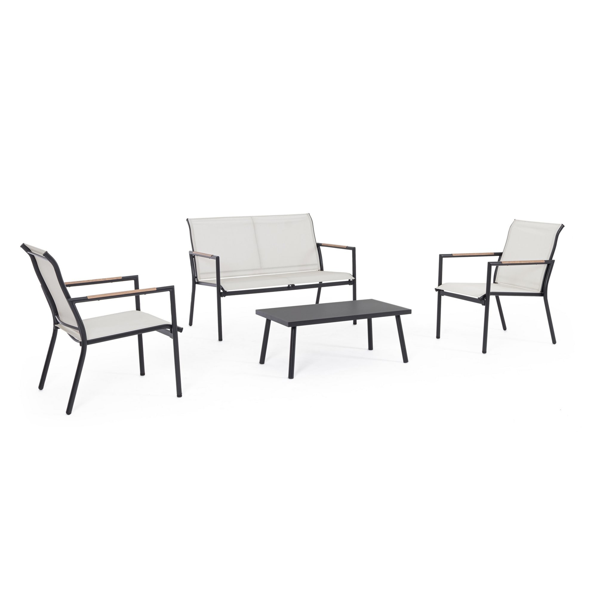 Set salotto CALONGE in acciaio antracite e textilene bianco