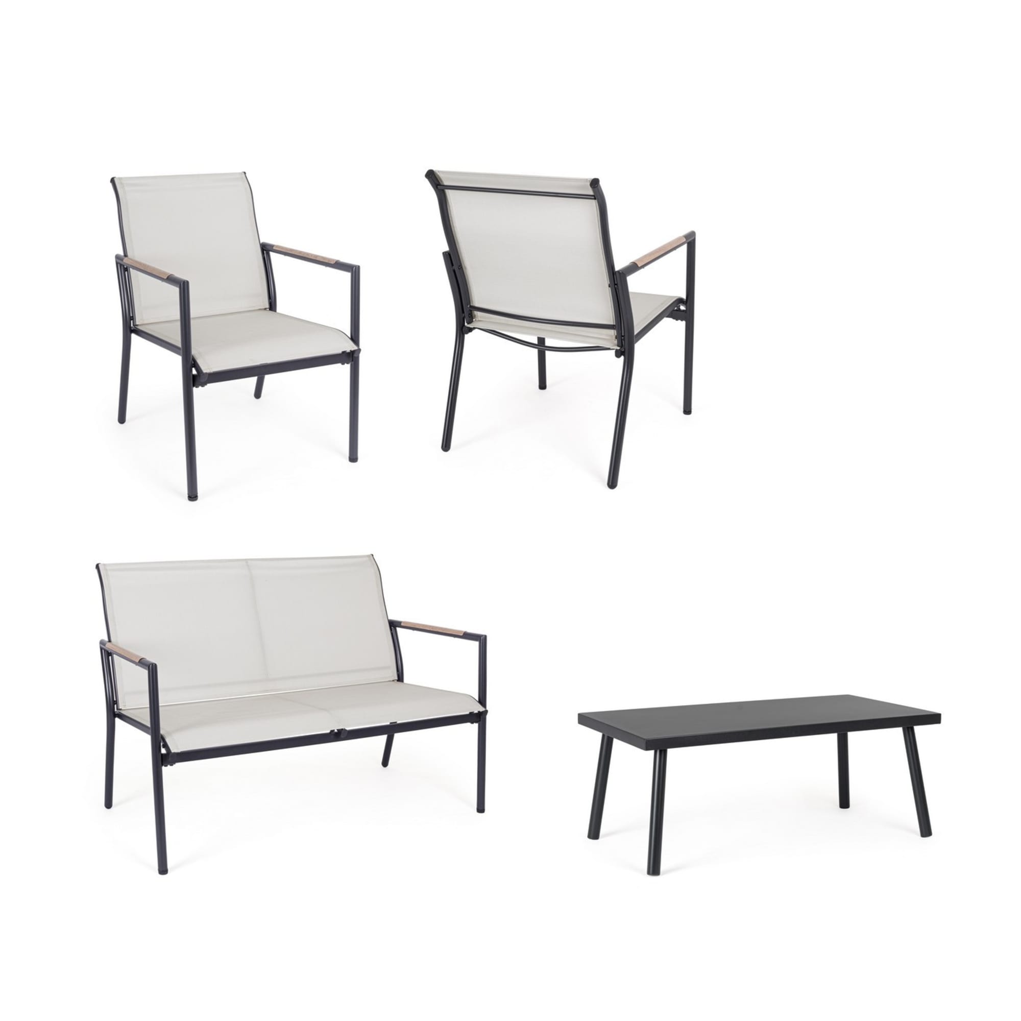 Set salotto CALONGE in acciaio antracite e textilene bianco