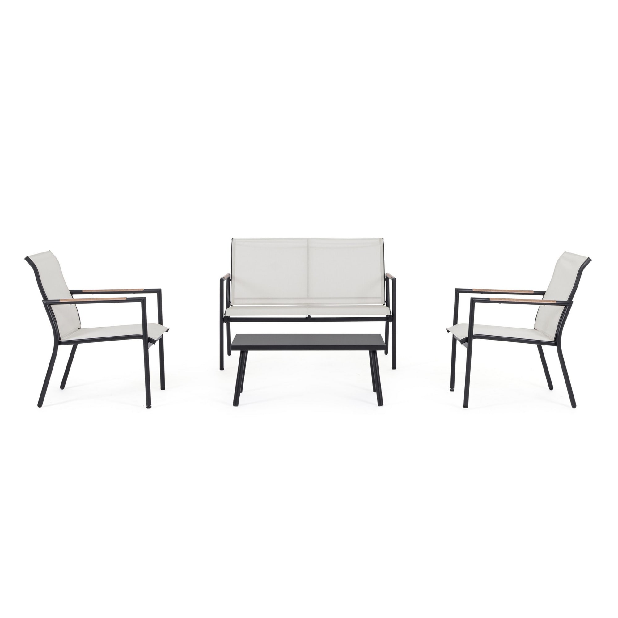 Set salotto CALONGE in acciaio antracite e textilene bianco