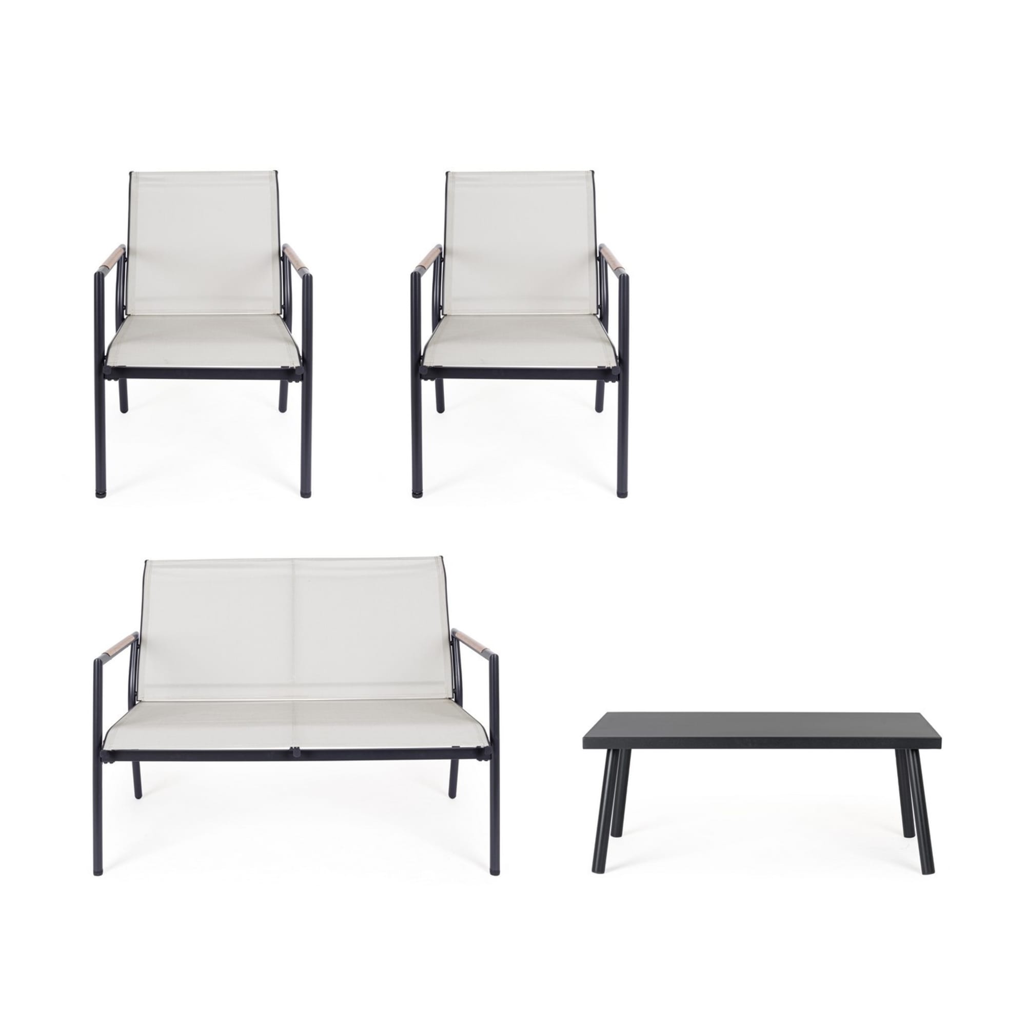 Set salotto CALONGE in acciaio antracite e textilene bianco