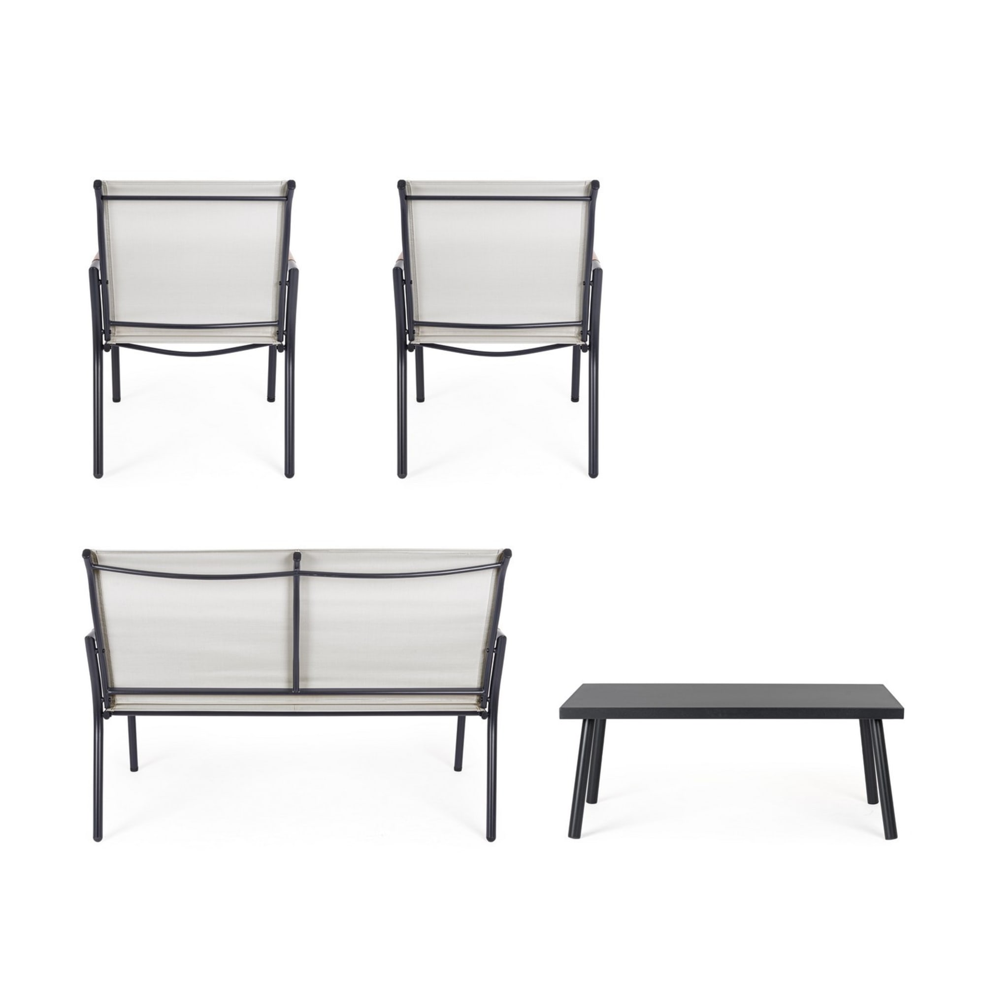 Set salotto CALONGE in acciaio antracite e textilene bianco