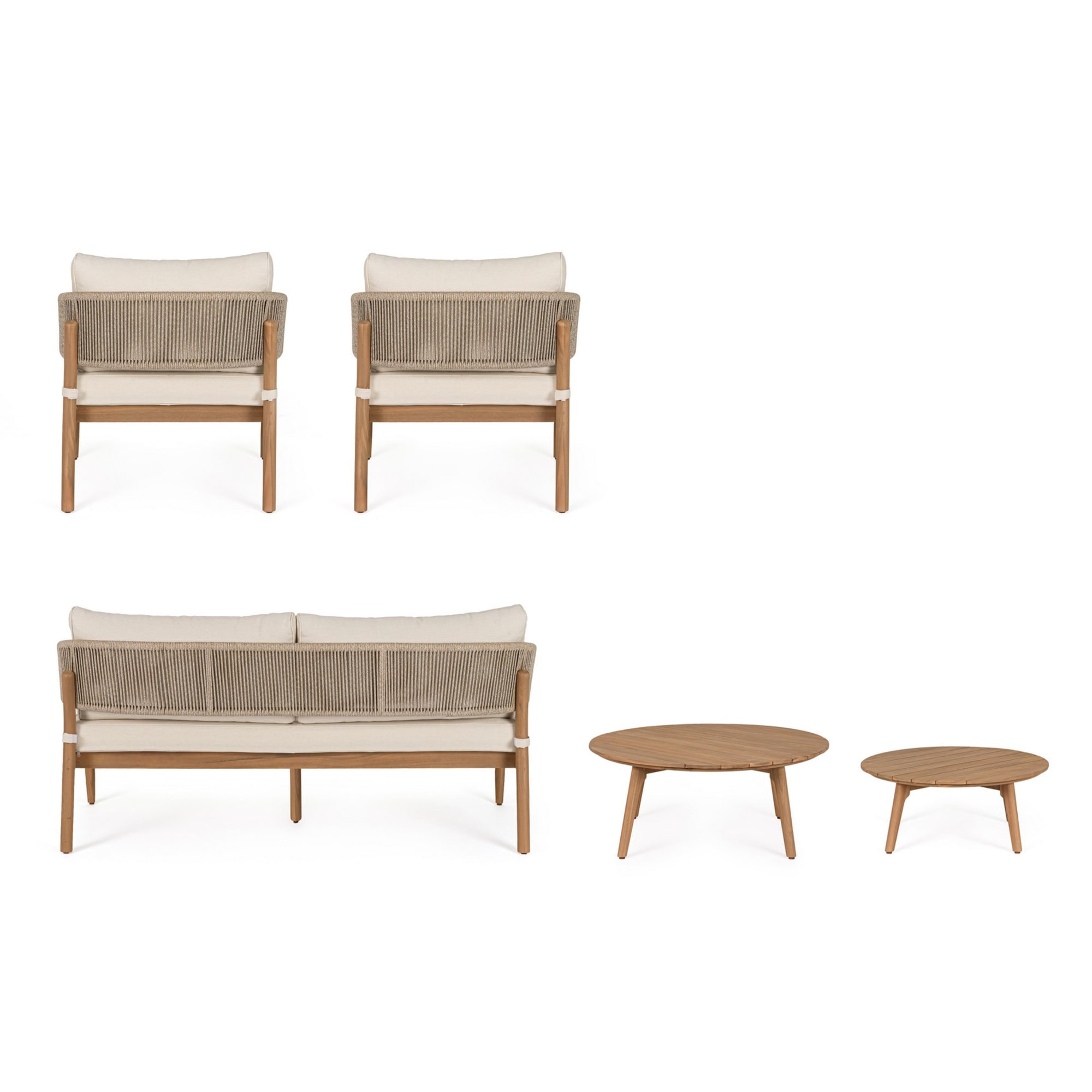 Set salotto SIVIGLIA in legno di acacia, corda e tessuto beige