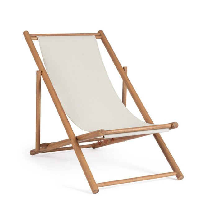Set di 4 sdraio MONSARAZ in legno di acacia e tessuto bianco