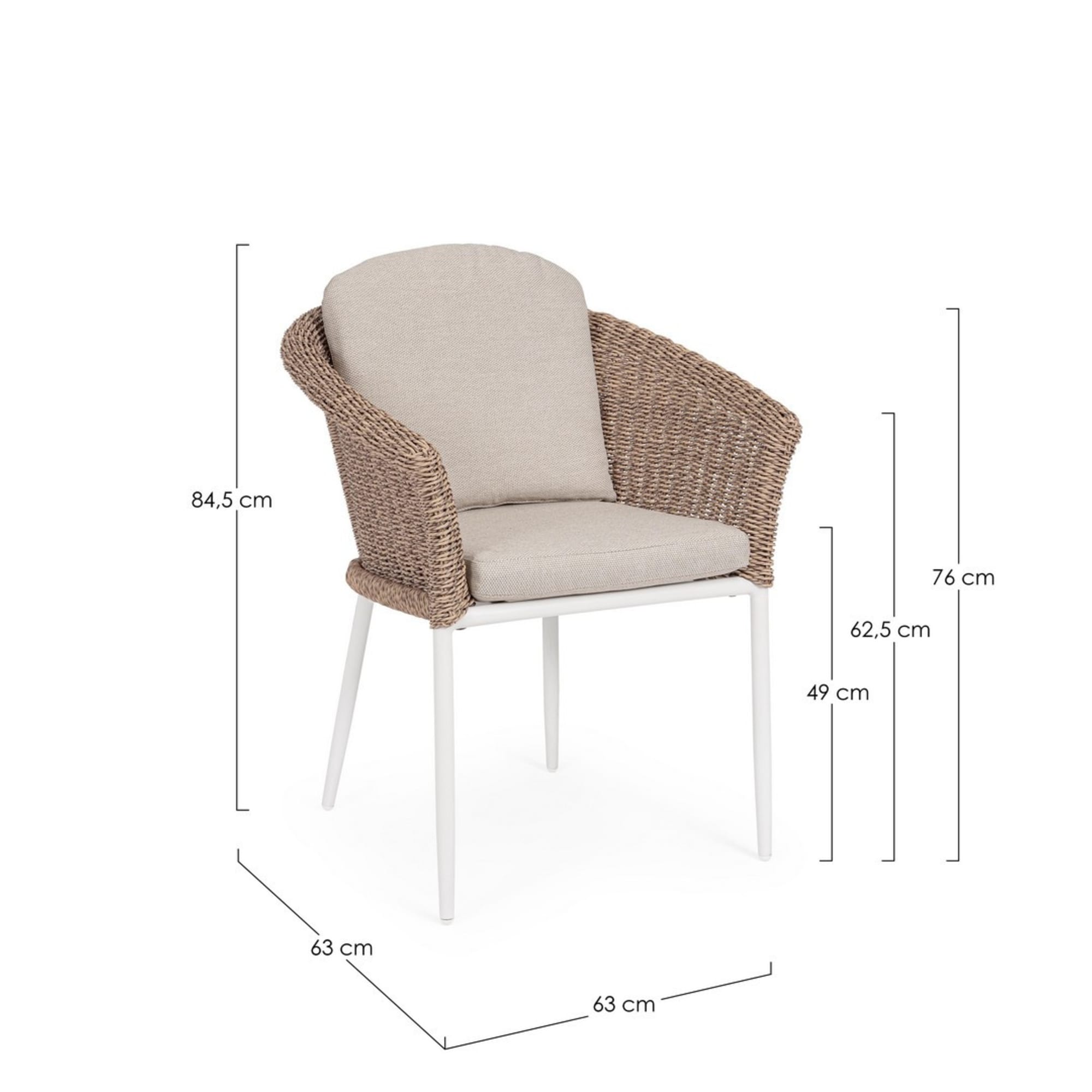 Set 2 sedie da giardino JAVEA in fibra sintetica con cuscini e gambe in alluminio bianco