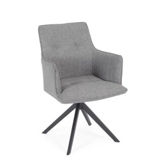 Set di 4 sedie girevoli GOUVEIA in alluminio antracite e tessuto grigio, con braccioli