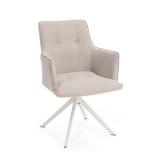 Set di 2 sedie girevoli GOUVEIA in alluminio bianco e tessuto beige, con braccioli