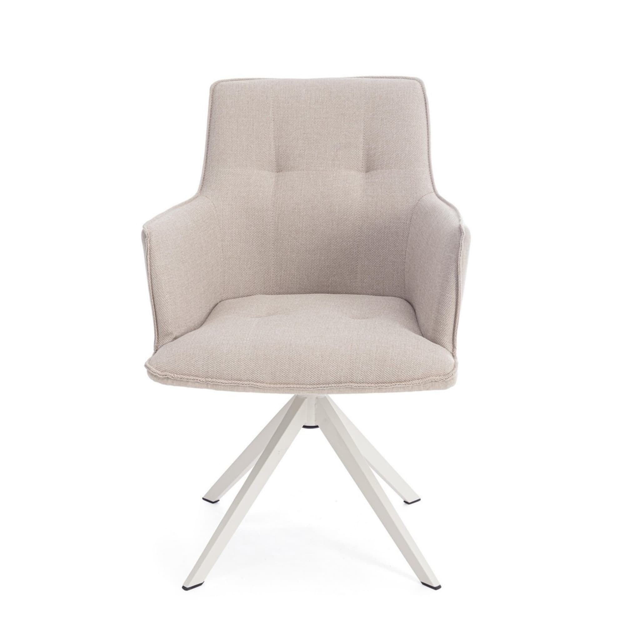 Set di 2 sedie girevoli GOUVEIA in alluminio bianco e tessuto beige, con braccioli