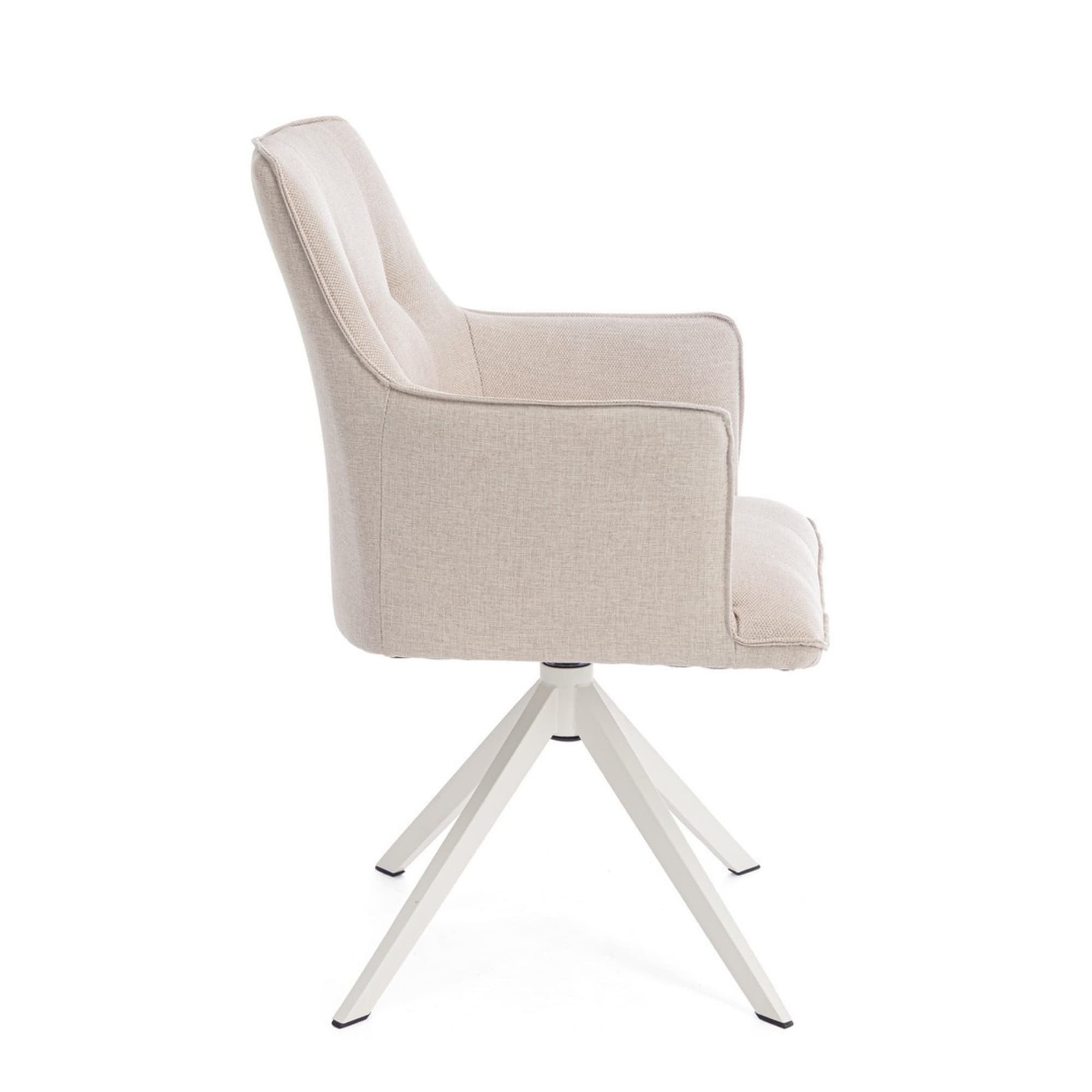 Set di 2 sedie girevoli GOUVEIA in alluminio bianco e tessuto beige, con braccioli