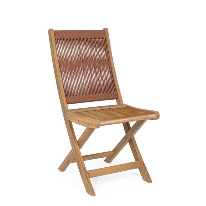 Set di sedie pieghevoli MONSARAZ in legno di acacia e corda rosso corallo