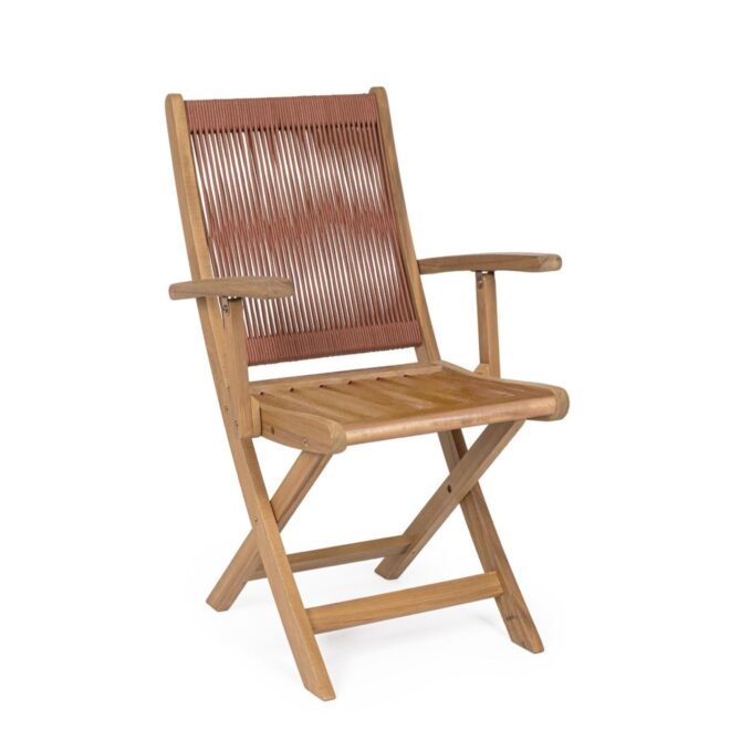 Set di sedie pieghevoli MONSARAZ in legno di acacia e corda rosso corallo