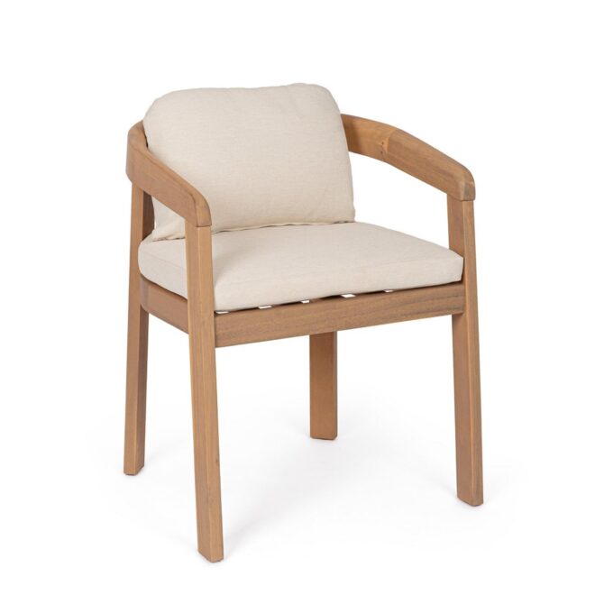 Set di 2 sedie GIRONA in legno di acacia e tessuto beige, con braccioli