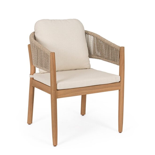 Set di 2 sedie con braccioli SIVIGLIA in legno di acacia, corda e tessuto beige