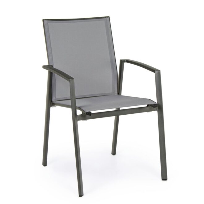 Set 4 sedie da giardino ZARAGOZA in textilene e alluminio antracite, impilabili