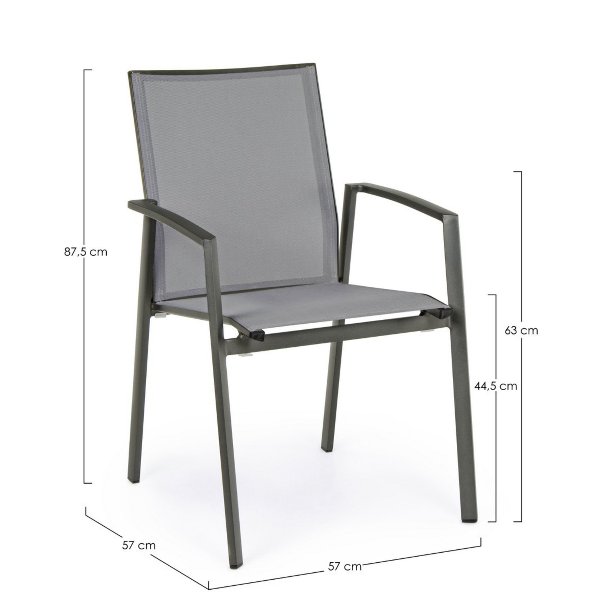 Set 4 sedie da giardino ZARAGOZA in textilene e alluminio antracite, impilabili