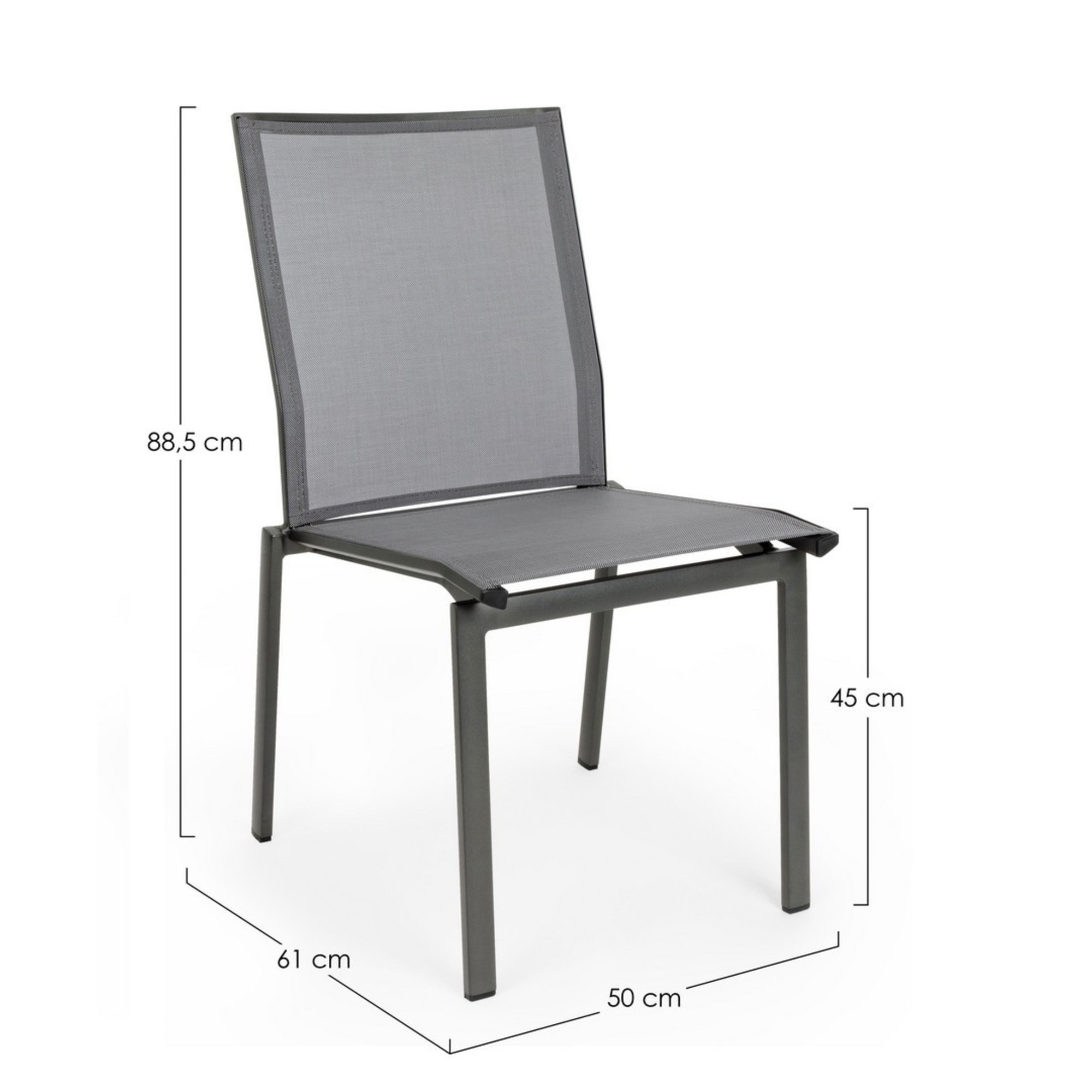 Set 4 sedie da giardino ZARAGOZA in textilene e alluminio antracite, impilabile