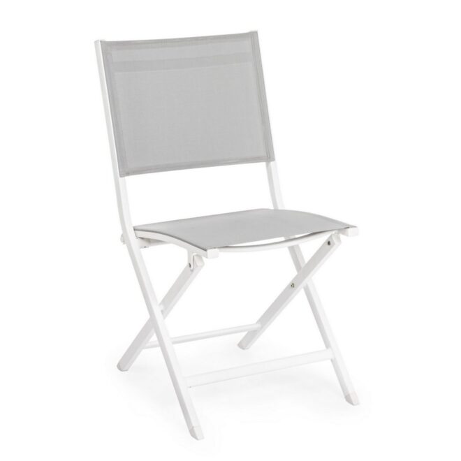 Set 4 sedie da giardino SINTRA in textilene grigio chiaro e struttura in alluminio bianco