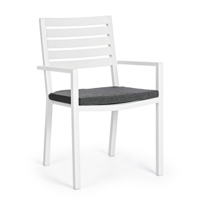 Set 4 sedie da giardino MURGIA con cuscino sfoderabile in tessuto e struttura in alluminio bianco