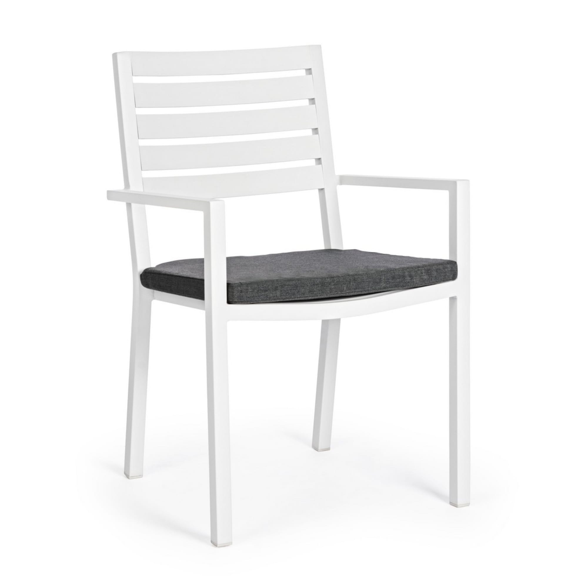 Set 4 sedie da giardino MURGIA con cuscino sfoderabile in tessuto e struttura in alluminio bianco
