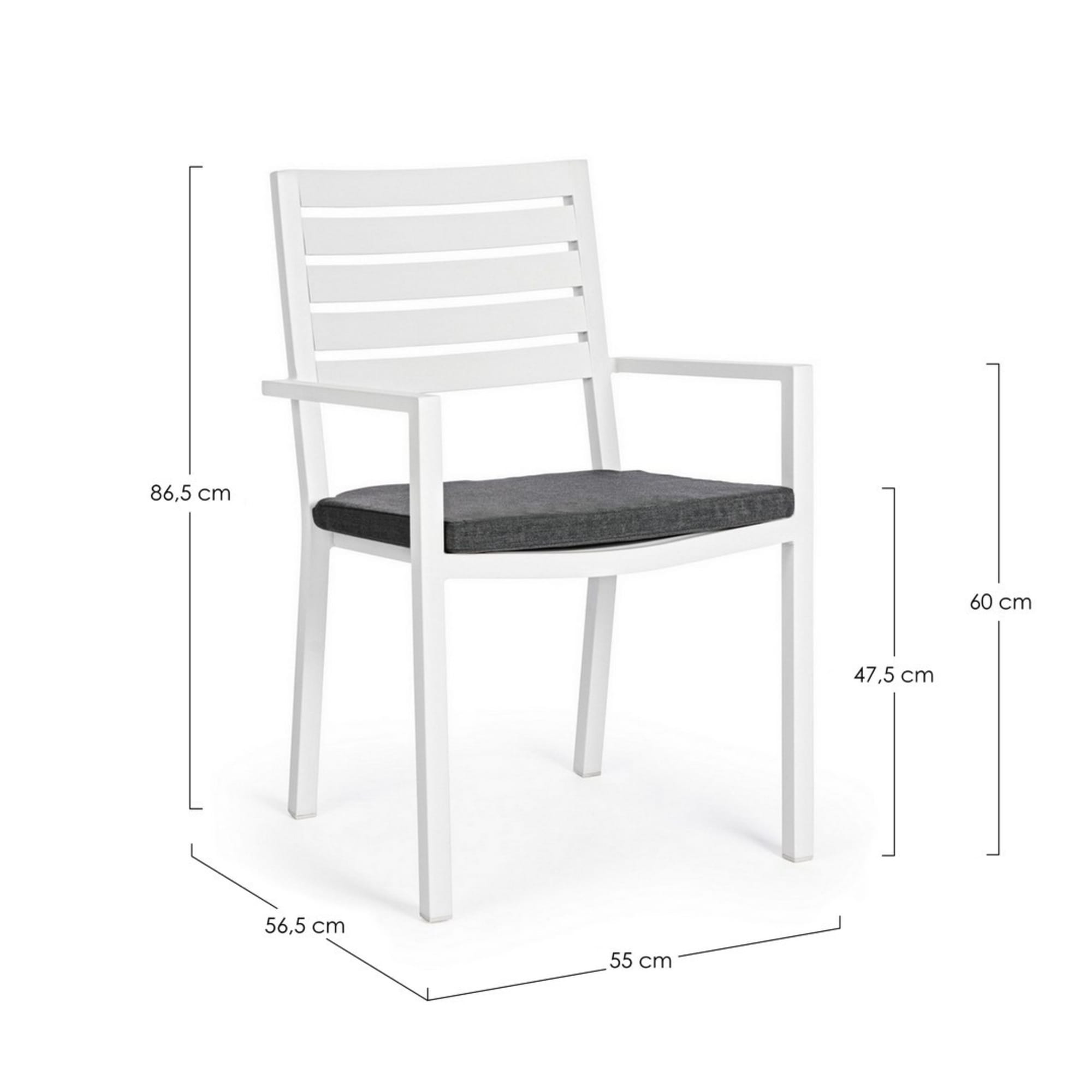 Set 4 sedie da giardino MURGIA con cuscino sfoderabile in tessuto e struttura in alluminio bianco