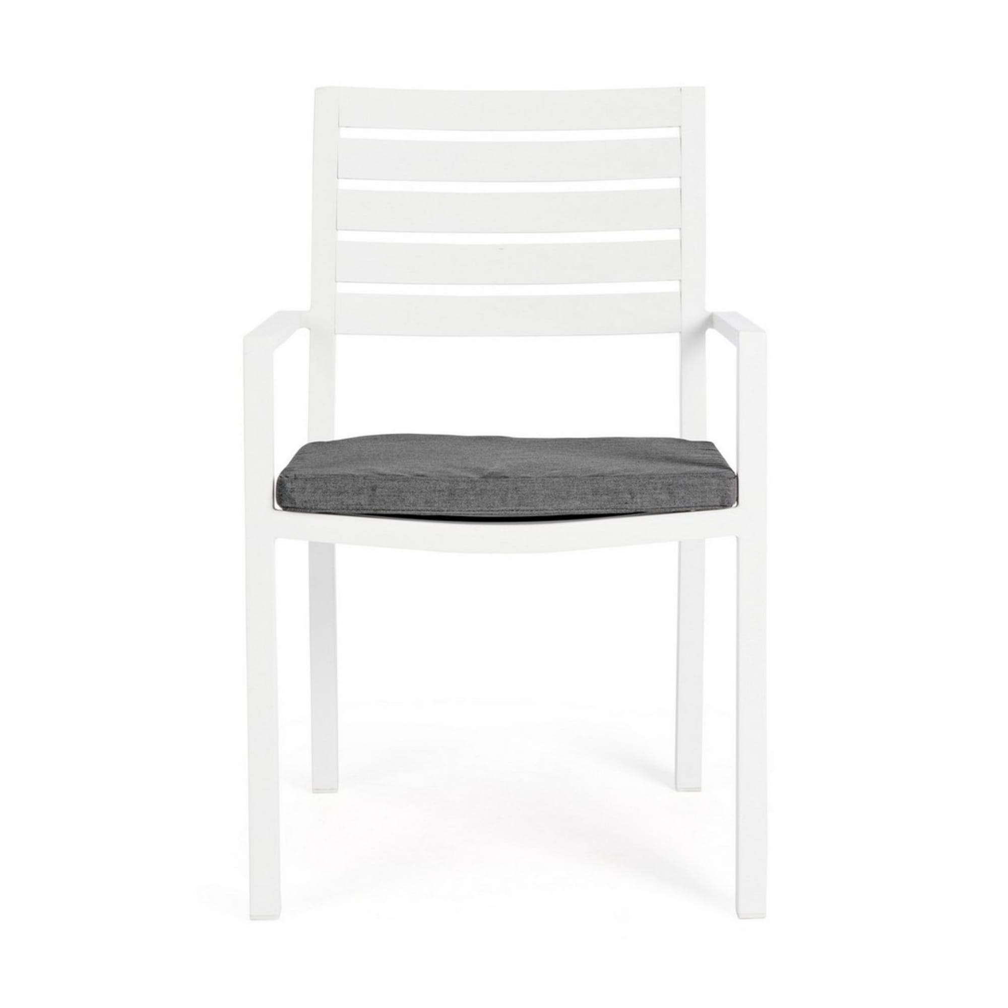 Set 4 sedie da giardino MURGIA con cuscino sfoderabile in tessuto e struttura in alluminio bianco