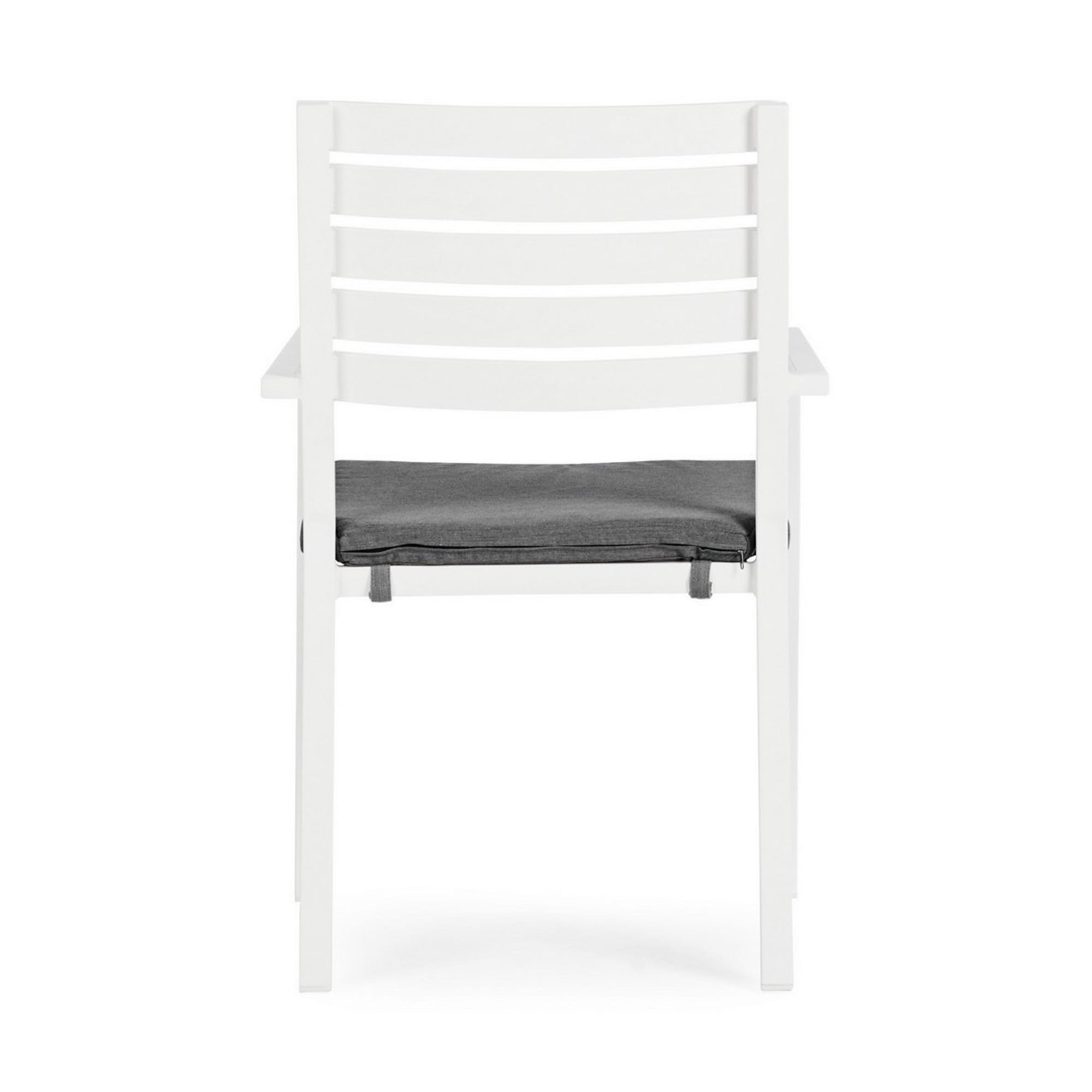 Set 4 sedie da giardino MURGIA con cuscino sfoderabile in tessuto e struttura in alluminio bianco