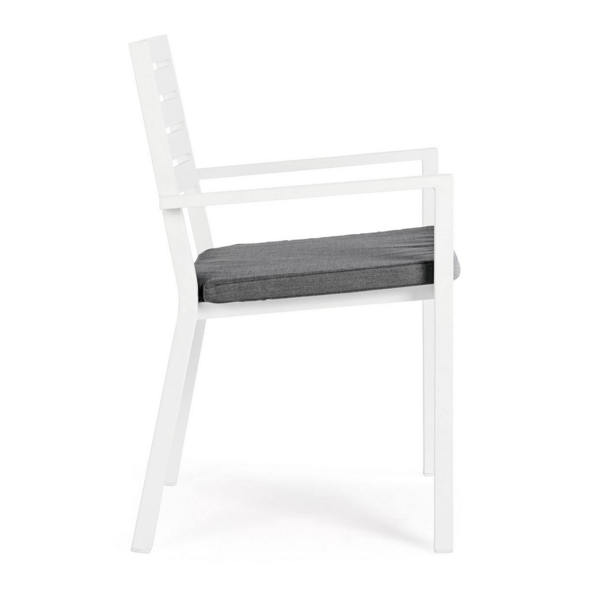 Set 4 sedie da giardino MURGIA con cuscino sfoderabile in tessuto e struttura in alluminio bianco