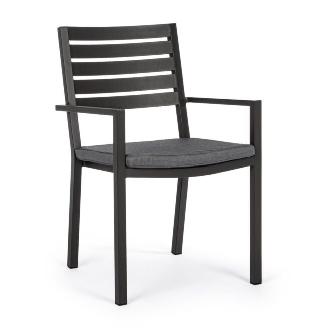 Set 4 sedie da giardino MURGIA con cuscino sfoderabile in tessuto e struttura in alluminio antracite