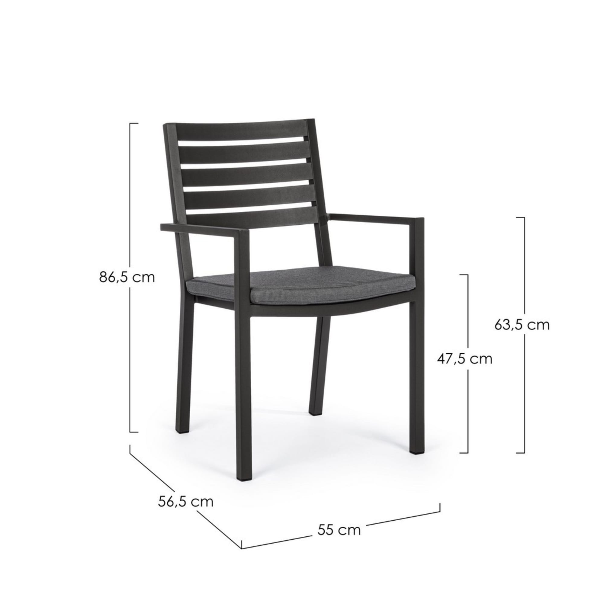 Set 4 sedie da giardino MURGIA con cuscino sfoderabile in tessuto e struttura in alluminio antracite